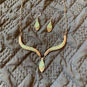 Turquoise and silver necklace and earring set